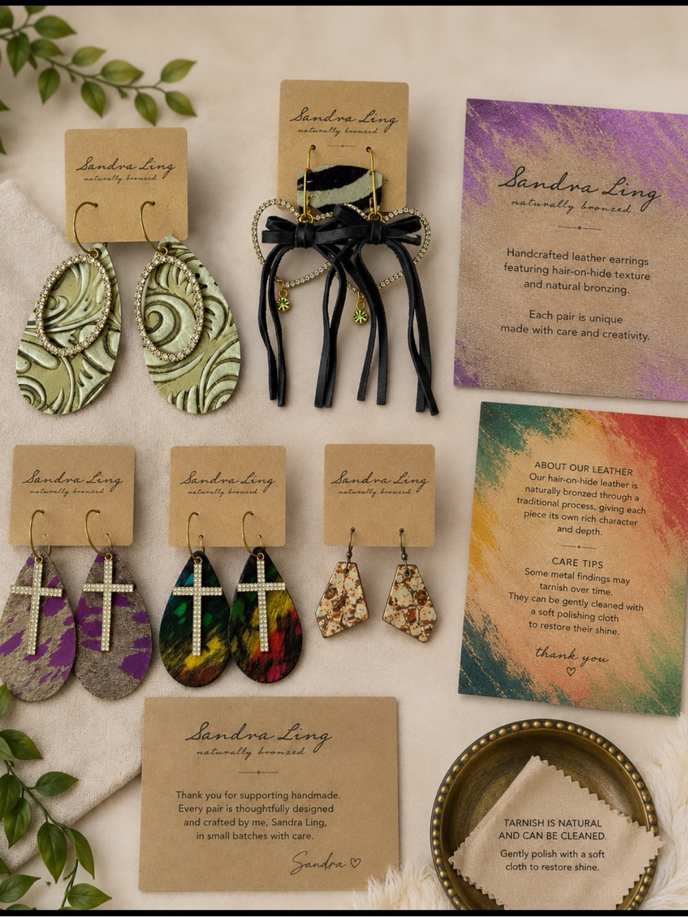 Bundle of Sandra Ling Handcrafted Leather Earrings - Mixed Colors